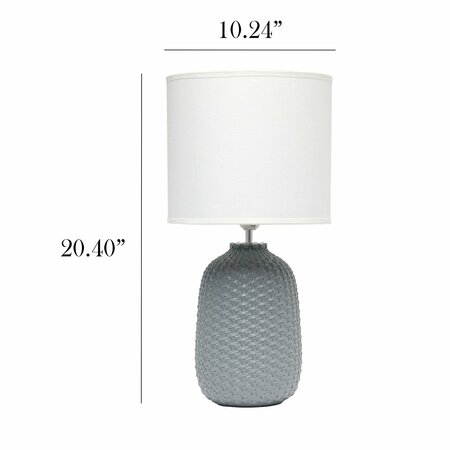Simple Designs 20.4in Tall Traditional Ceramic Purled Texture Bedside Table Lamp with White Fabric Drum Shade, Gray LT1135-GRY